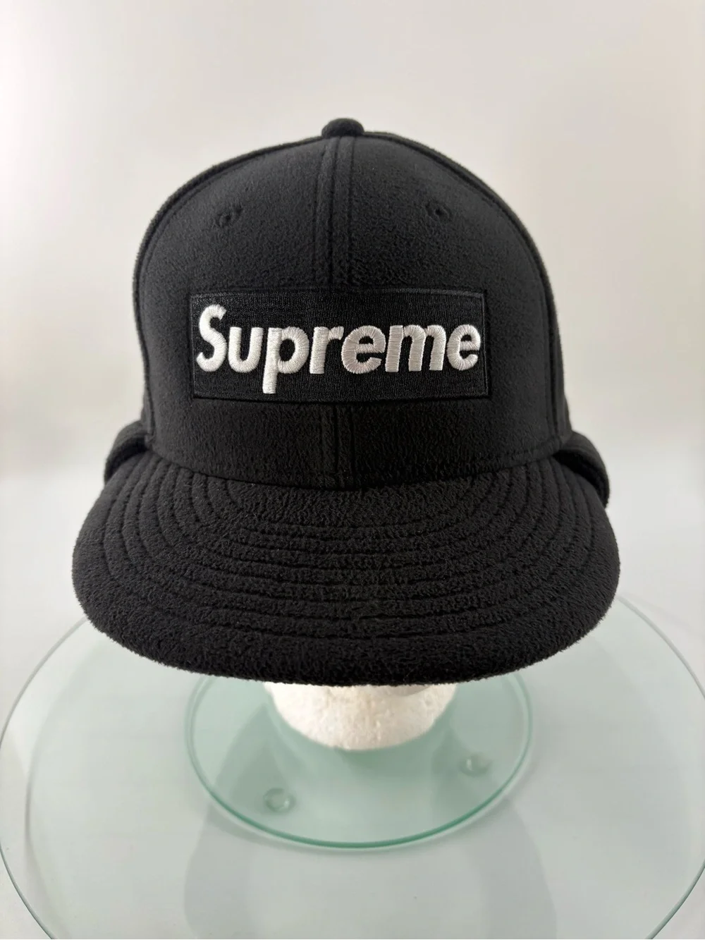 Supreme x New Era Polartec Ear Flap Fitted Cap Black 7 1/4 Box Logo 2017